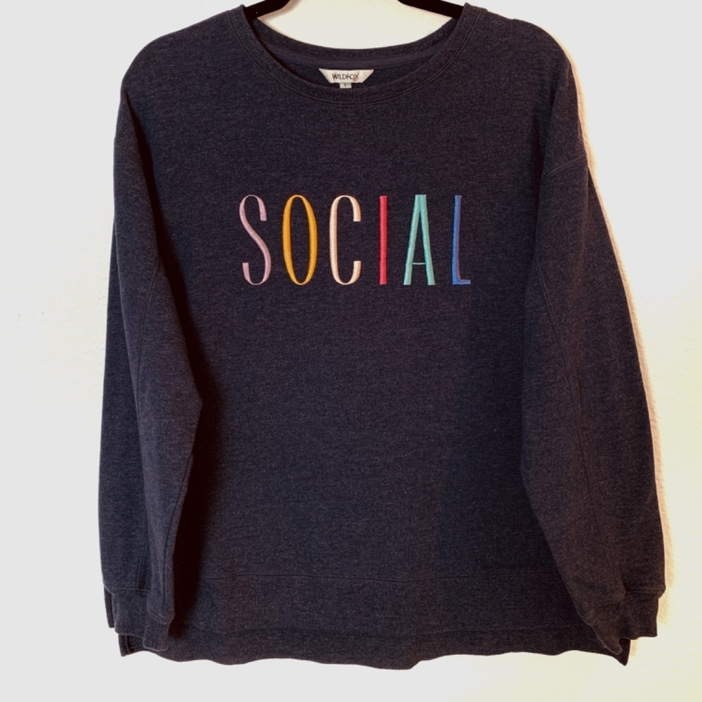 Wildfox Sweatshirt Social Large Embroidered Navy Blue